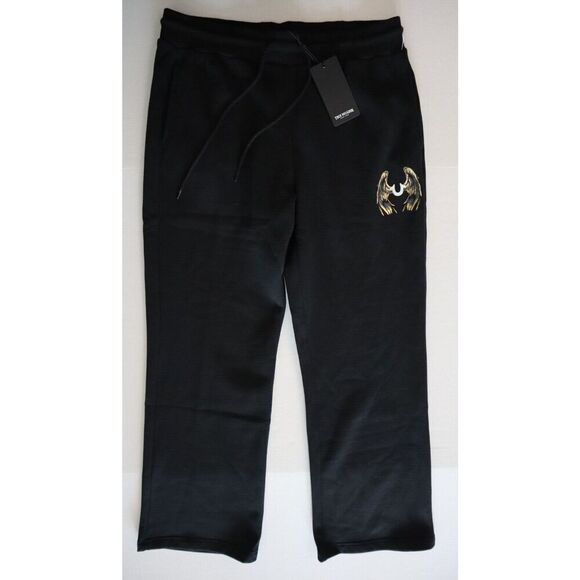 True Religion WMN Sz L Black Metallic Wing Horseshoe Straight Leg Sweatpants - Picture 1 of 14